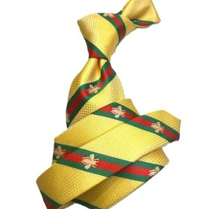 Yellow Striped Tie with Red and Green Accents